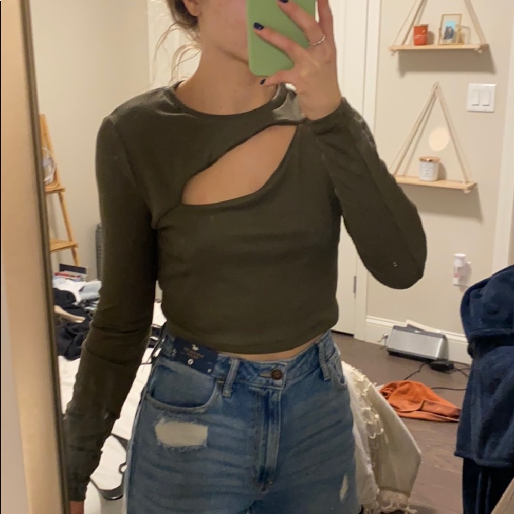 Ribbed Olive Green Long Sleeve Crop